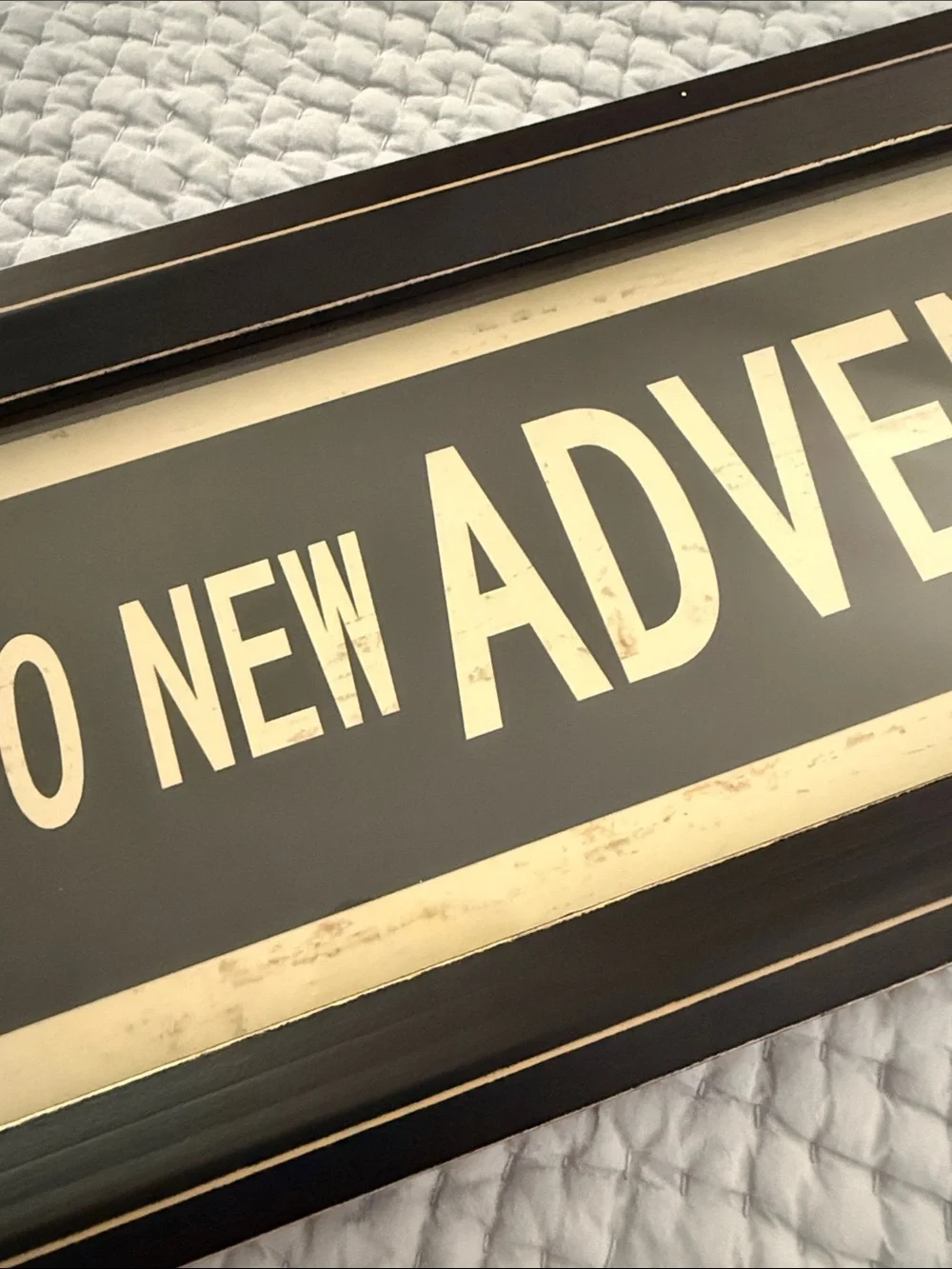 Pottery Barn “Yes to New Adventures” Framed Decor, 25.5”x7.5”x1”, new condition